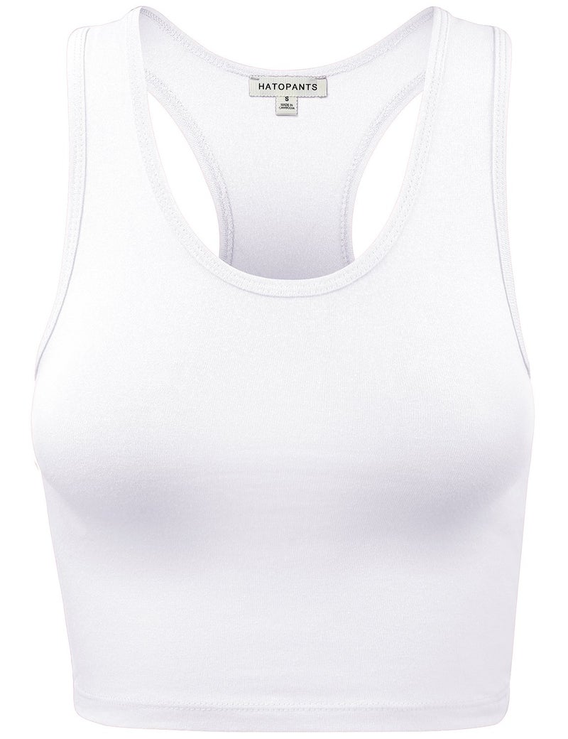 HATOPANTS Women Sleeveless Racerback Crop Camisole Tank Tops Cotton Basic Shirts White S - Image 1